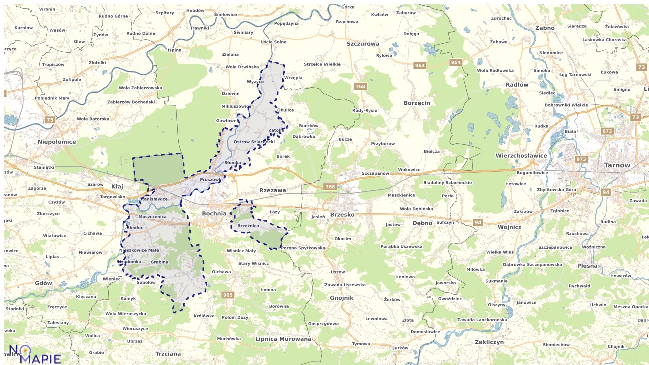 Mapa obszarów ochrony przyrody Bochni