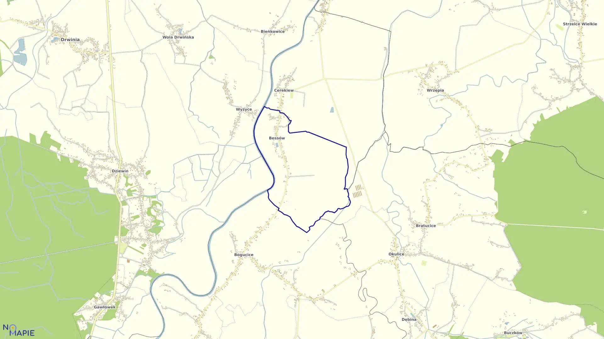 Mapa obrębu Bessów w gminie Bochnia