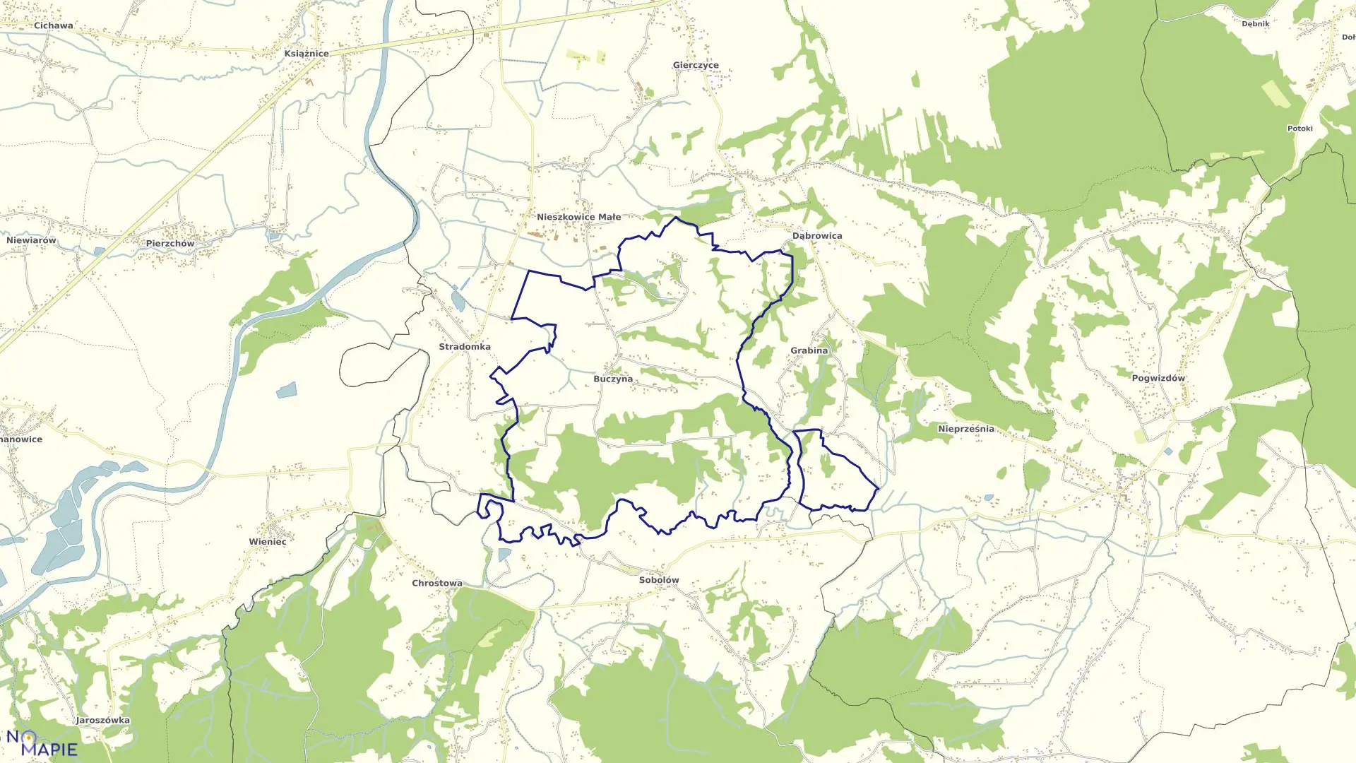 Mapa obrębu Buczyna w gminie Bochnia