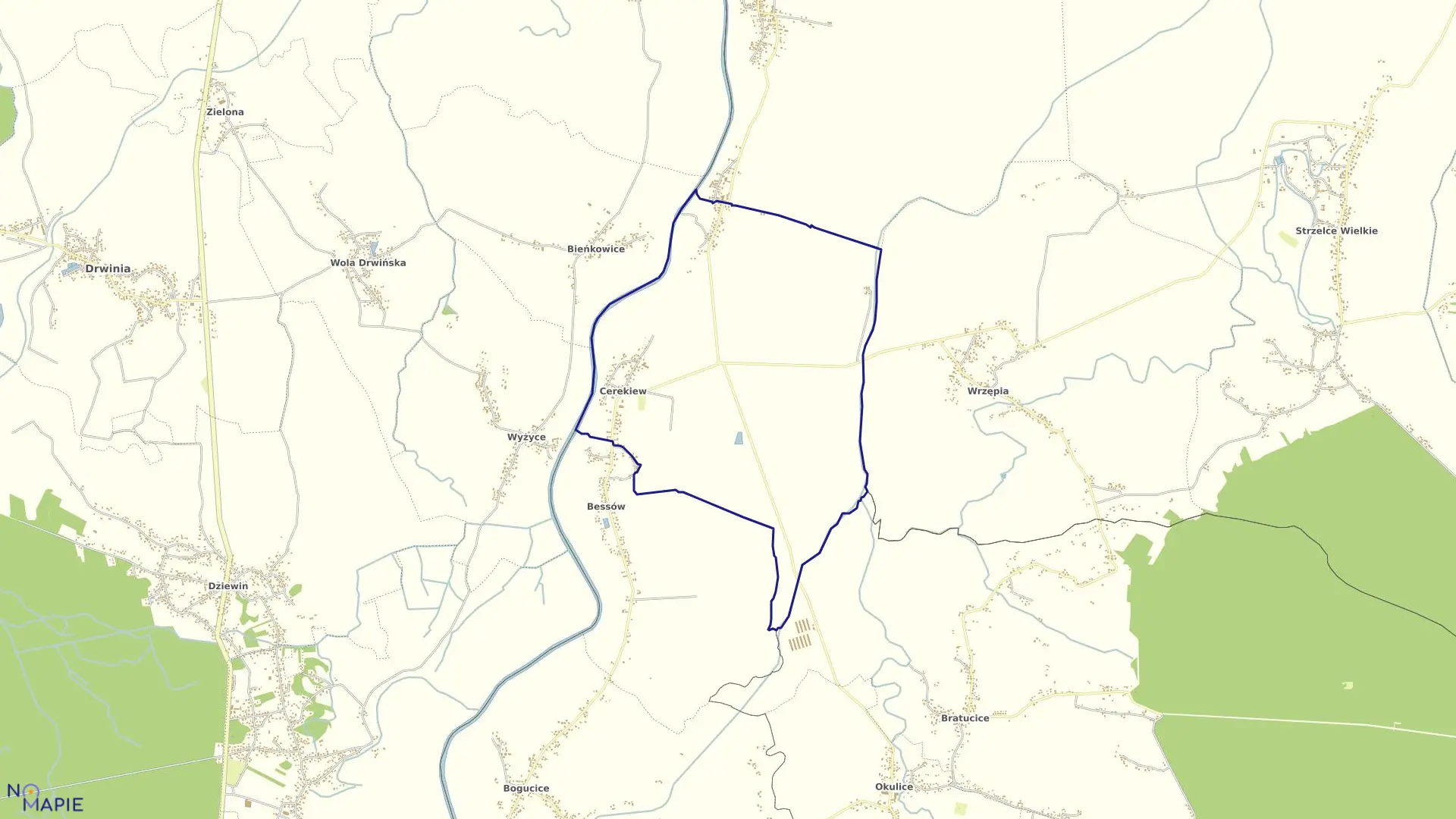 Mapa obrębu Cerekiew w gminie Bochnia