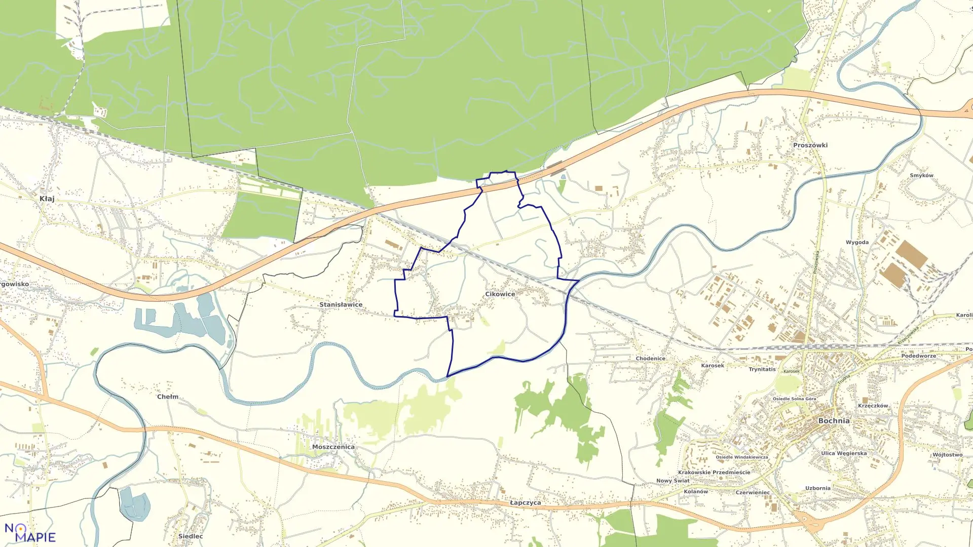 Mapa obrębu Cikowice w gminie Bochnia