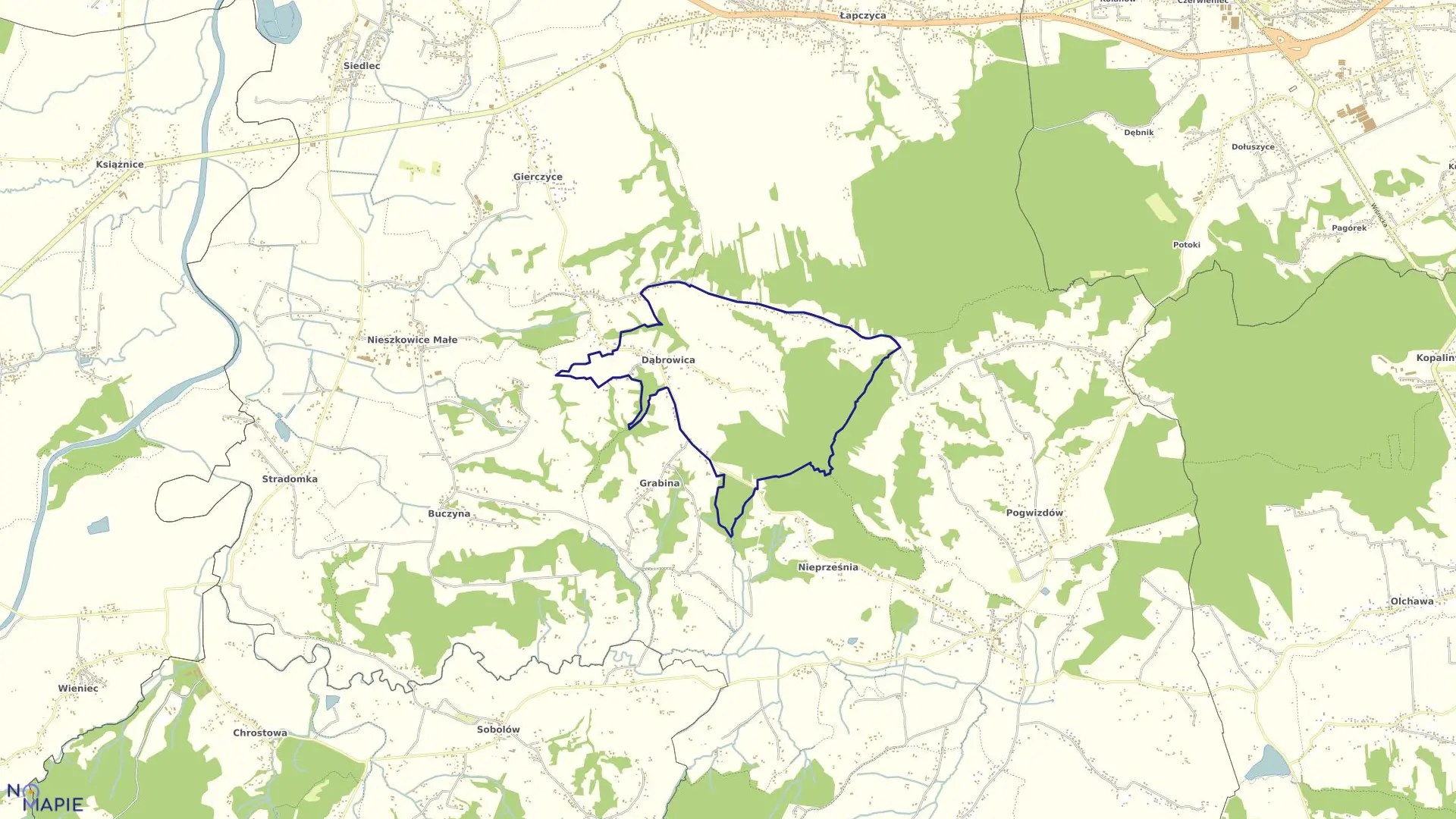 Mapa obrębu Dąbrowica w gminie Bochnia