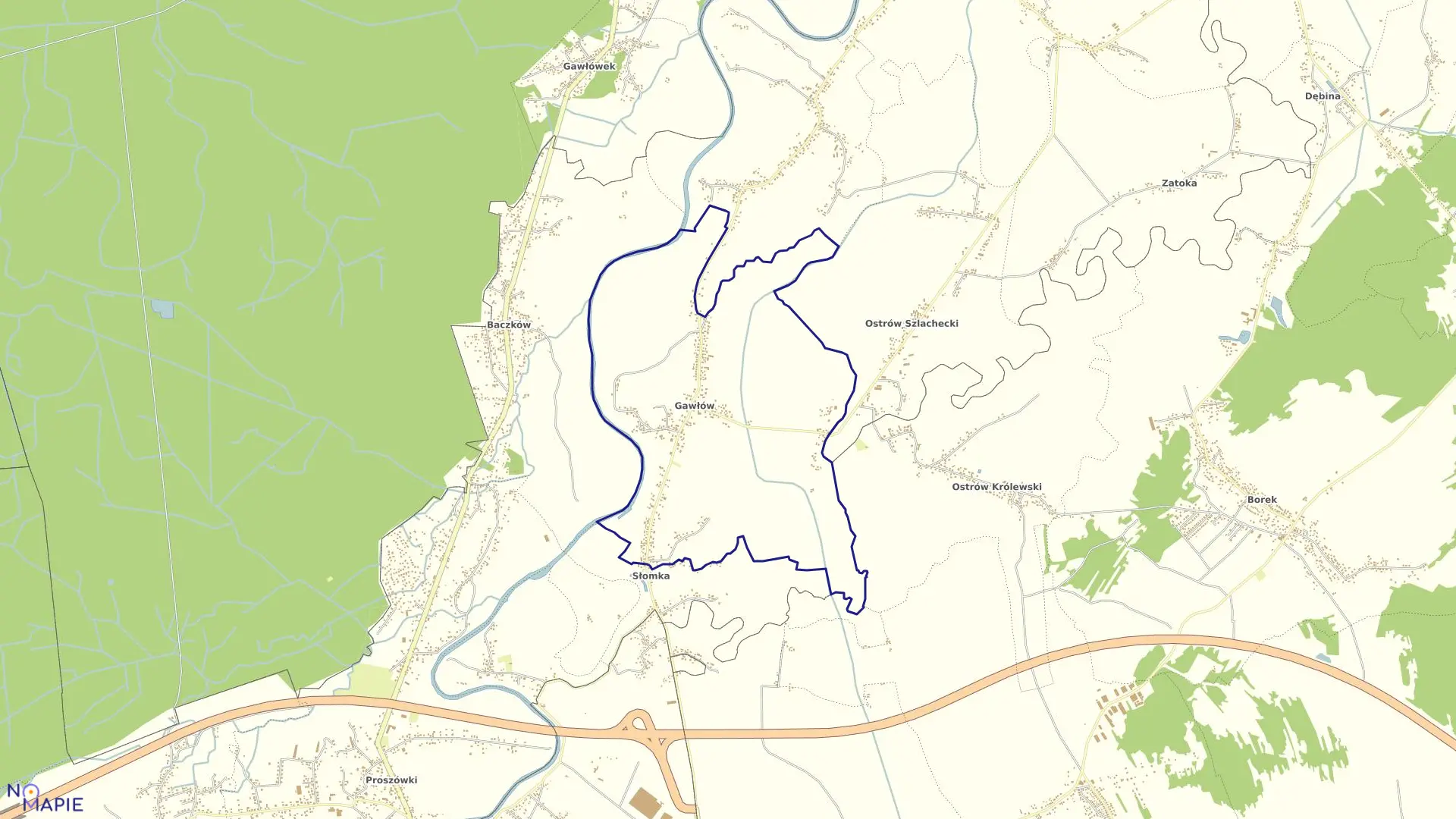 Mapa obrębu Gawłów w gminie Bochnia