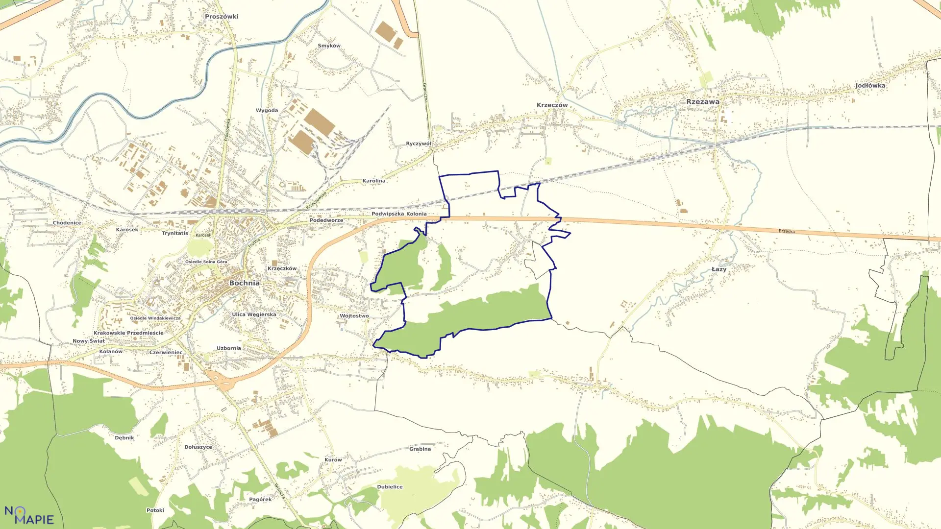 Mapa obrębu Gorzków w gminie Bochnia