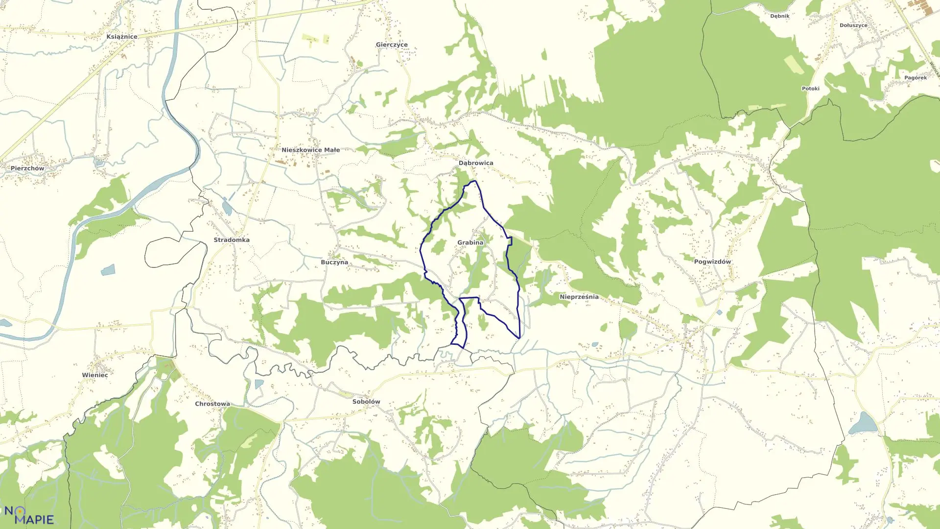 Mapa obrębu Grabina w gminie Bochnia