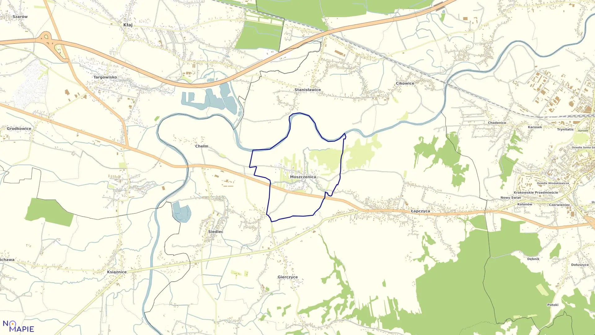 Mapa obrębu Moszczenica w gminie Bochnia