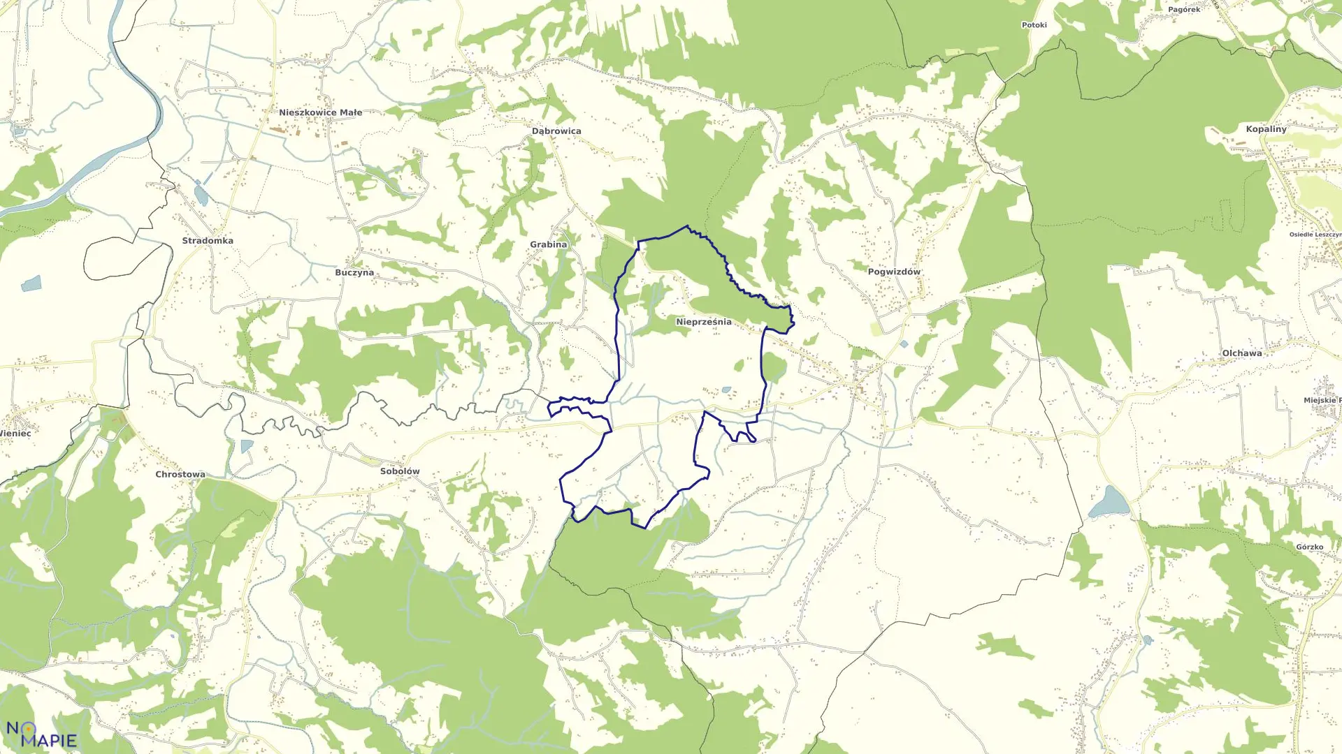 Mapa obrębu Nieprześnia w gminie Bochnia