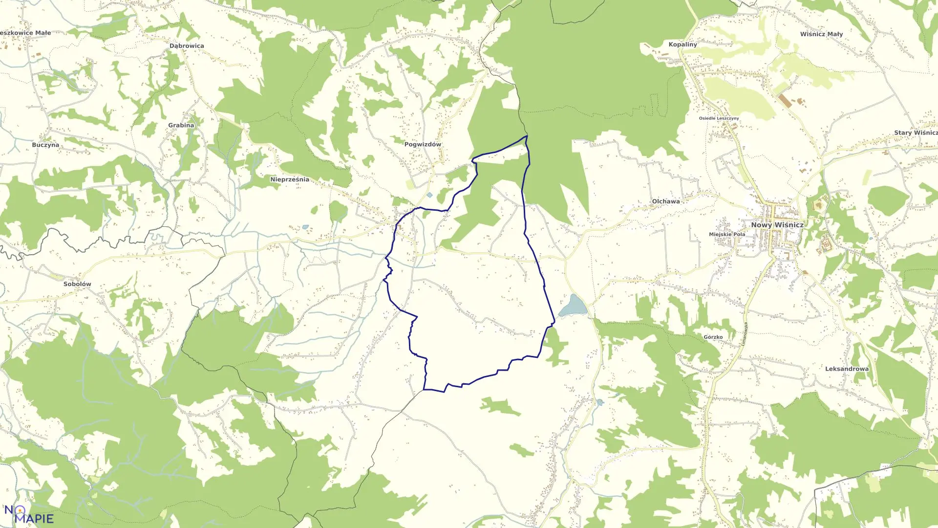 Mapa obrębu Nieszkowice Wielkie w gminie Bochnia