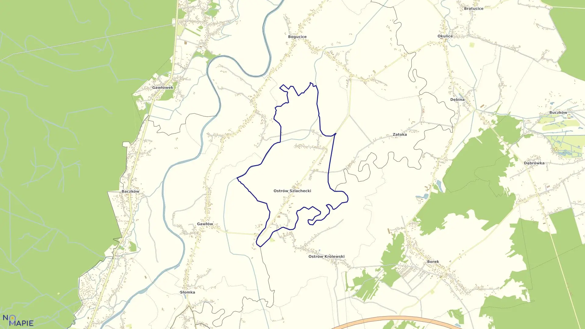 Mapa obrębu Ostrów Szlachecki w gminie Bochnia