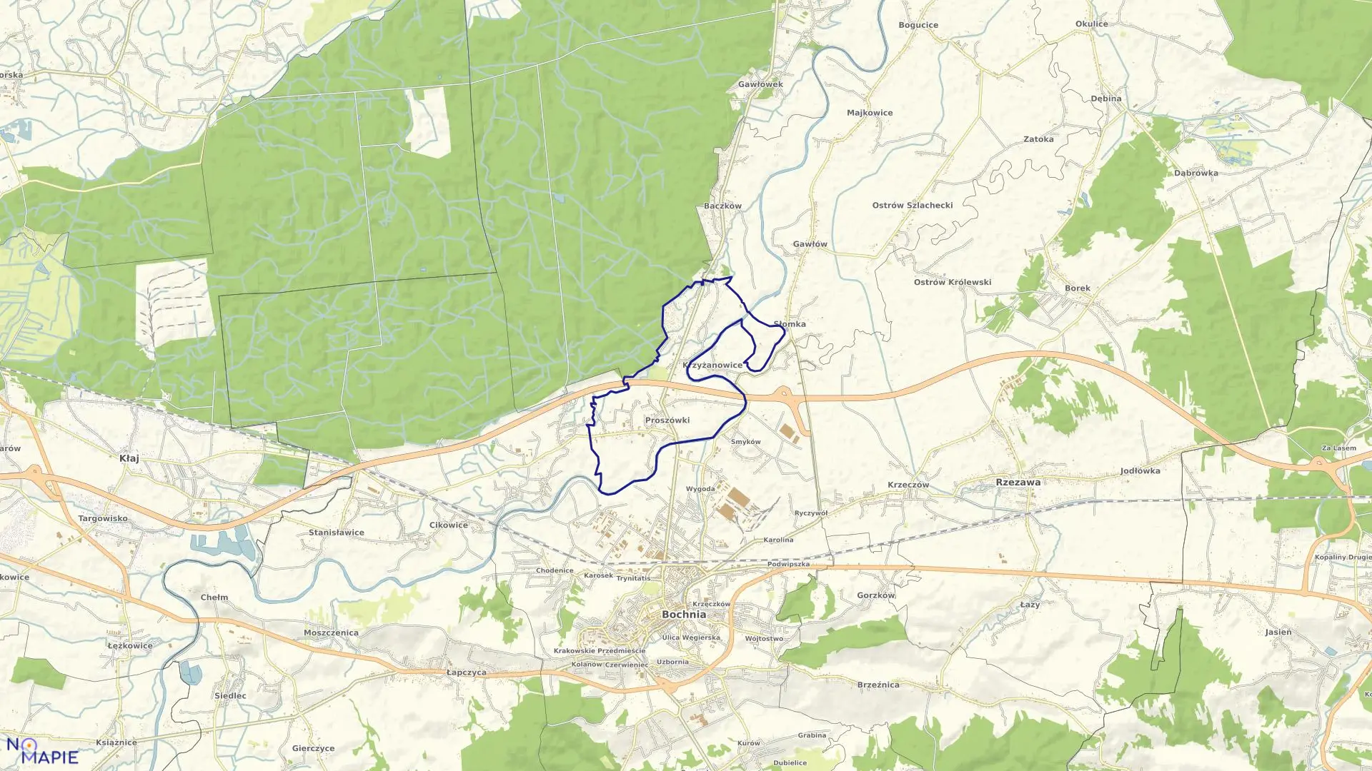 Mapa obrębu Proszówki w gminie Bochnia