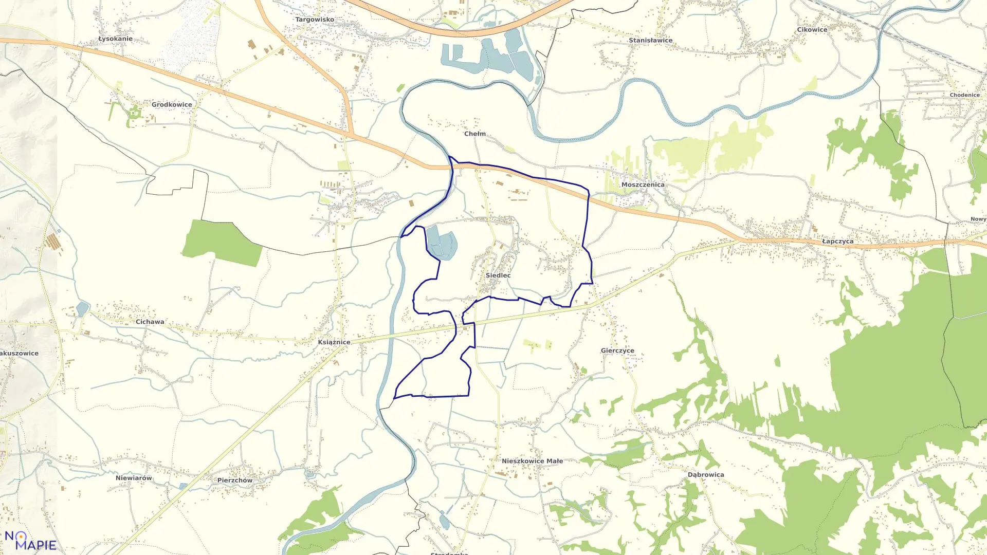 Mapa obrębu Siedlec w gminie Bochnia