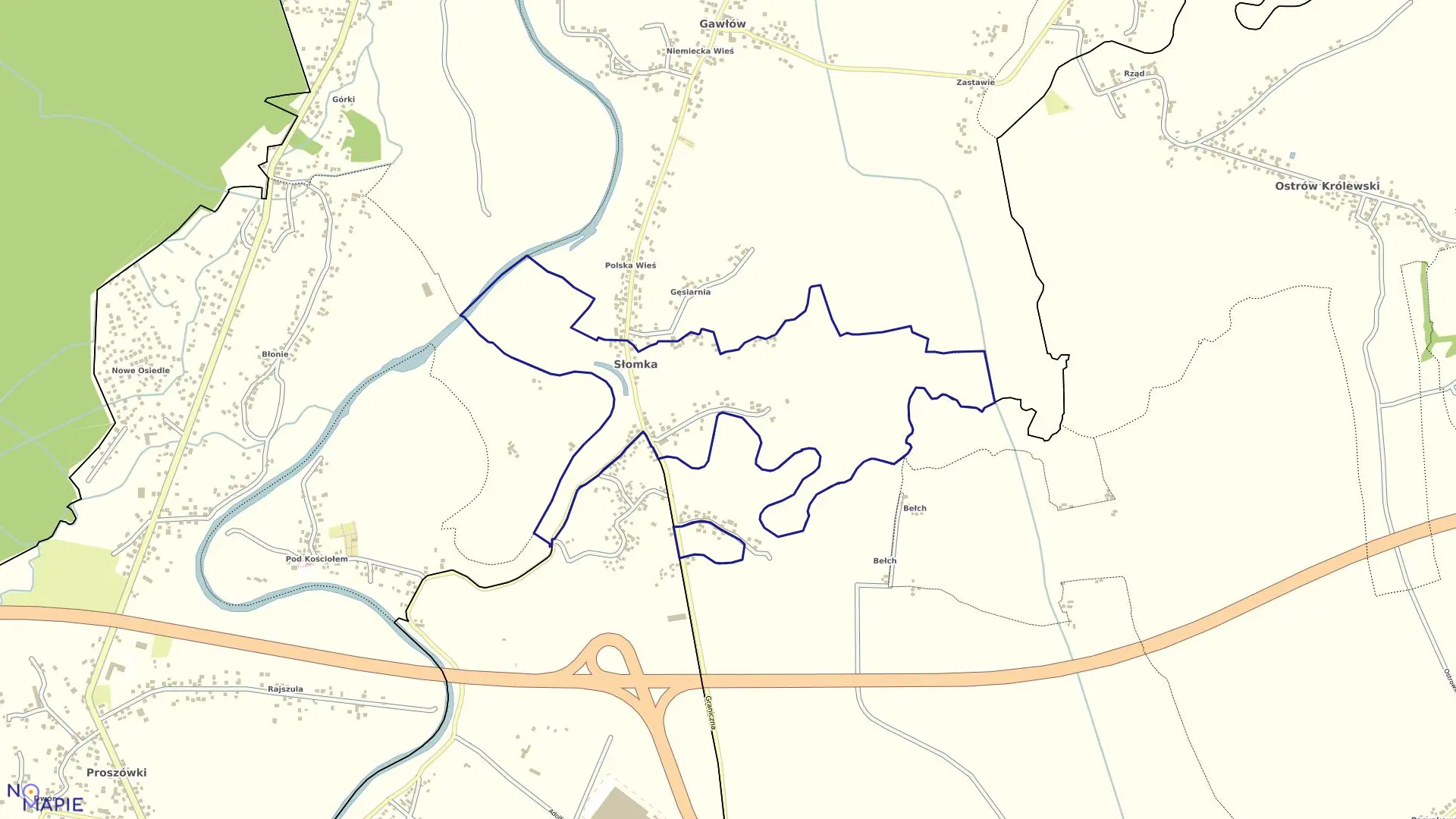 Mapa obrębu Słomka w gminie Bochnia