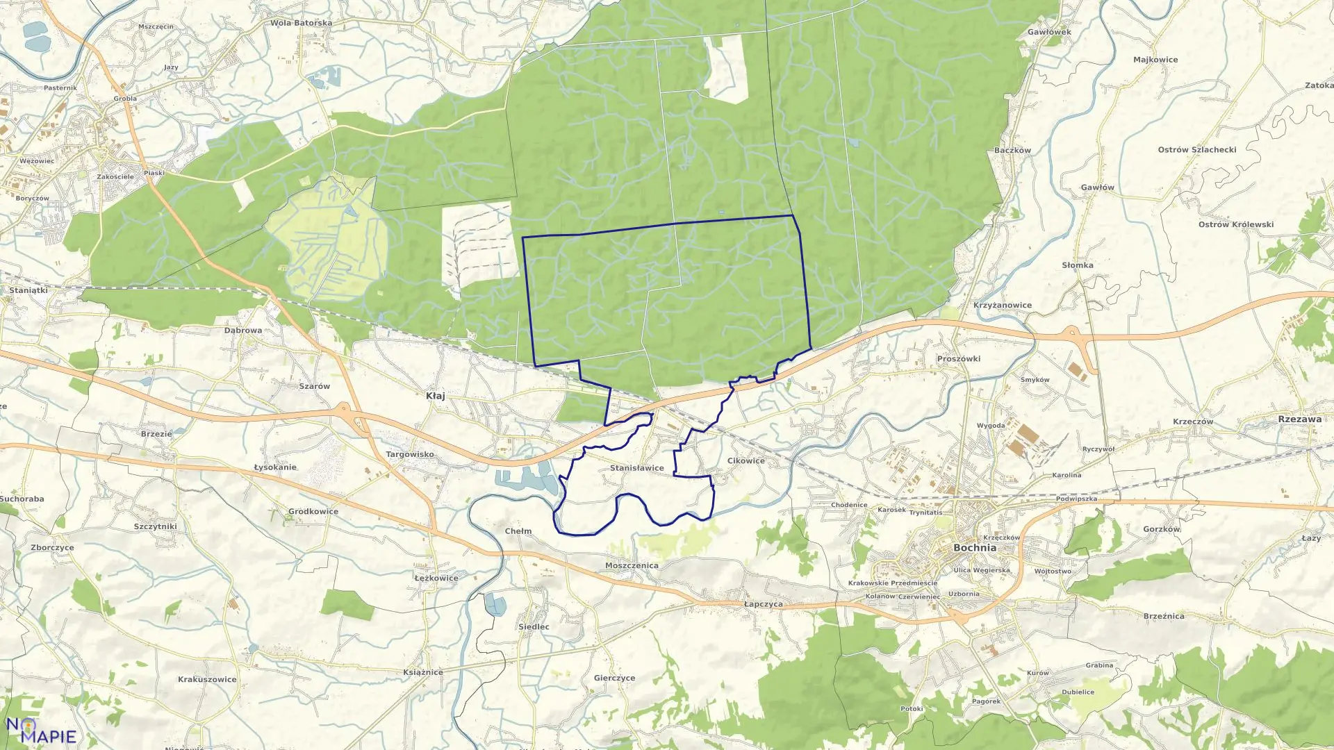 Mapa obrębu Stanisławice w gminie Bochnia