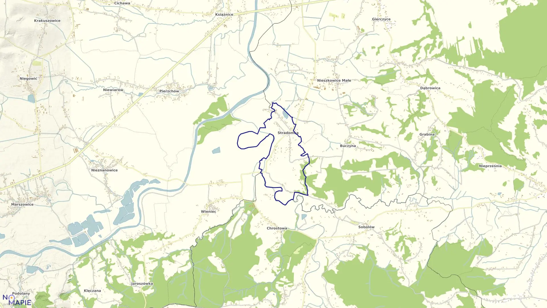 Mapa obrębu Stradomka w gminie Bochnia